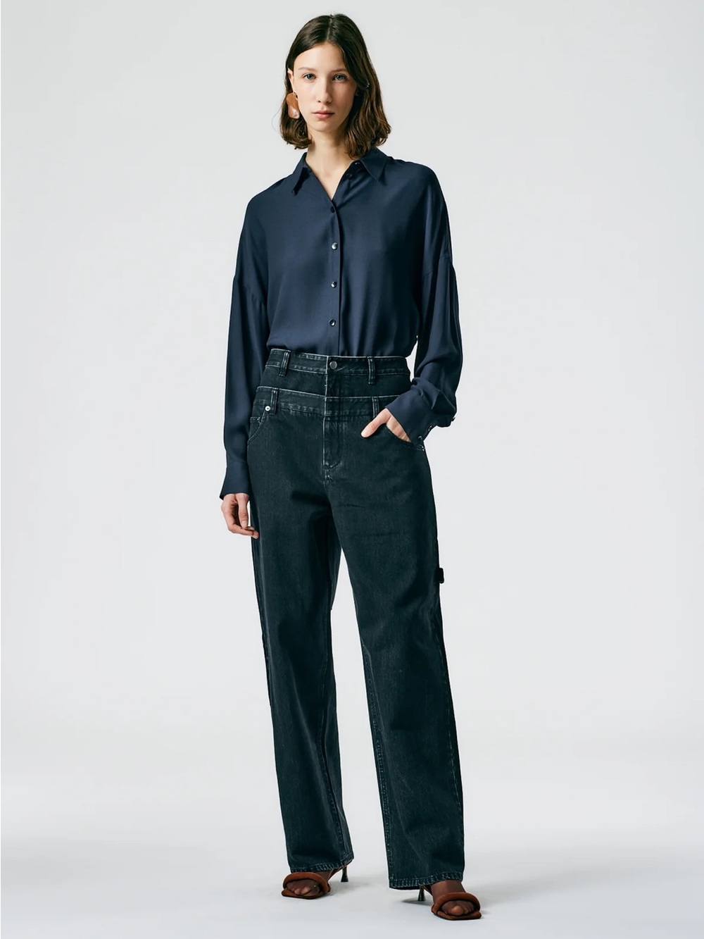 Tibi Double Waisted Black Denim Sam Jean